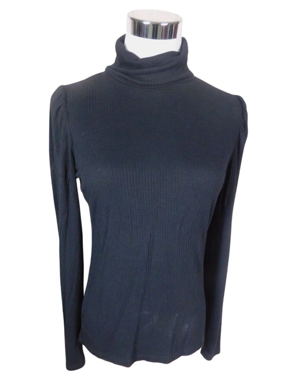 Cyrus Essentials Black Ribbed Turtleneck Long Sleeve Top Womens S Rayon/Spandex